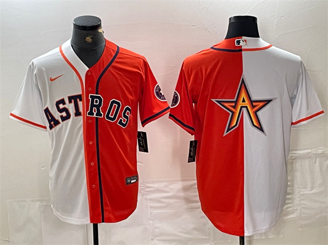 Men's Houston Astros White/Orange Split Team Big Logo With Patch Cool Base Stitched Baseball Jersey
